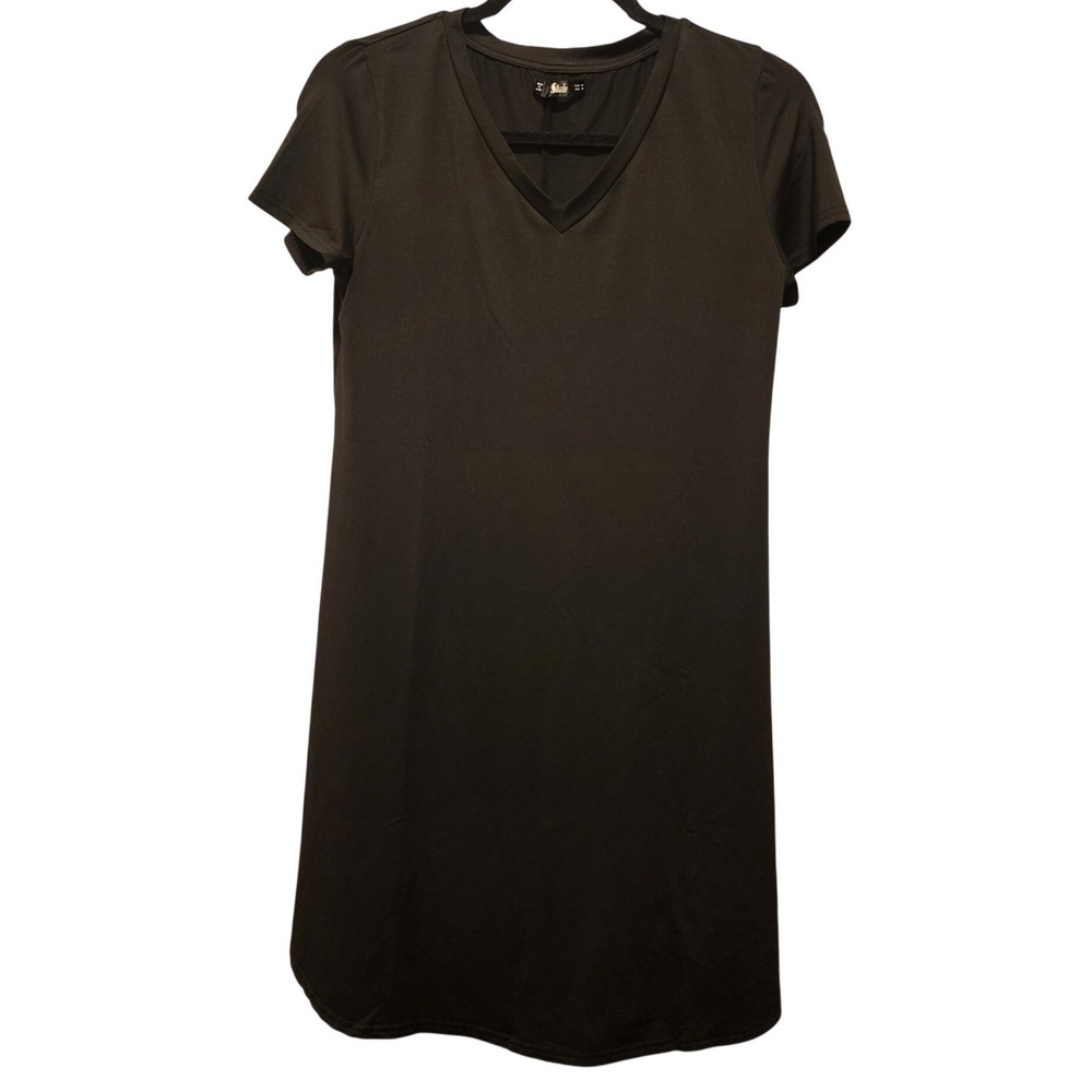 Shein Women Black V-Neck Short Sleeve T-Shirt Mini Shift Dress Size M 466619